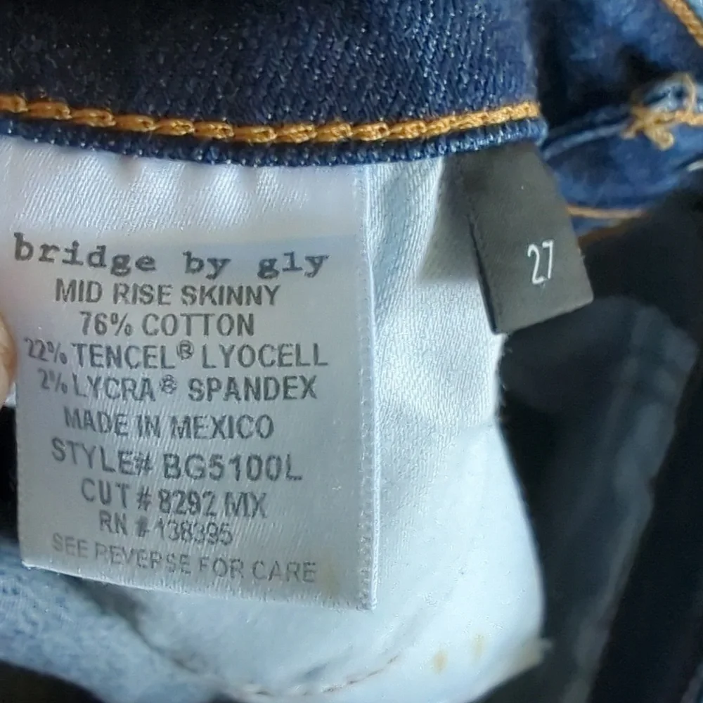 BRIDGE By GLY Mid Rise Skinny stretch distressed jeans style #BG5100L sz 27 tall - Picture 10 of 13